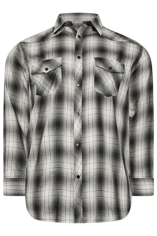 KAM Big & Tall Charcoal Grey Long Sleeve Check Shirt | BadRhino 1