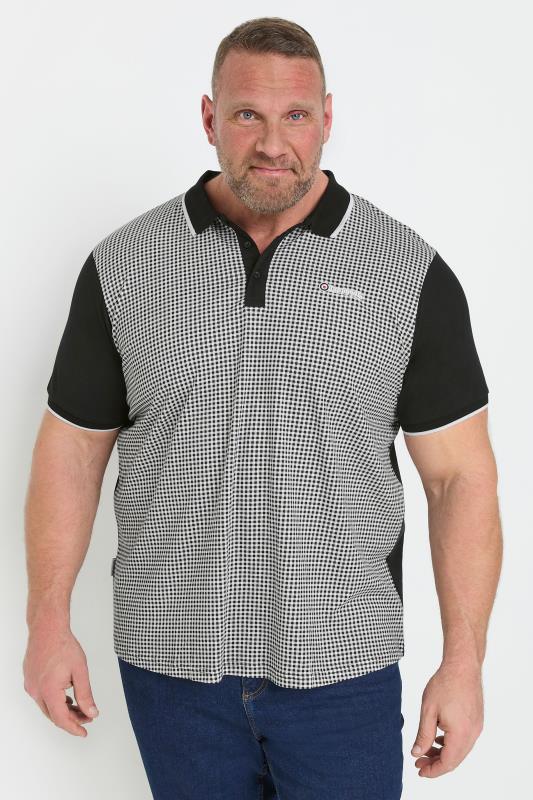 LAMBRETTA Big & Tall Black Gingham Print Polo Shirt | BadRhino 1