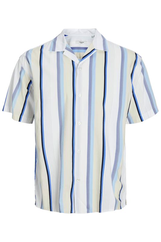 JACK & JONES Big & Tall White & Blue Stripe Textured Shirt | BadRhino 1