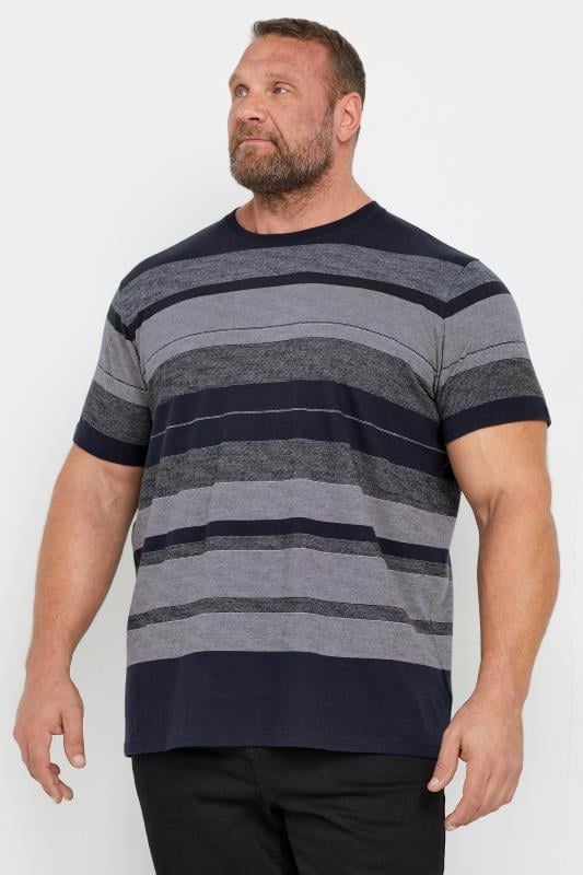 BadRhino Big & Tall Navy Blue Colourblock Stripe T-Shirt | BadRhino 1