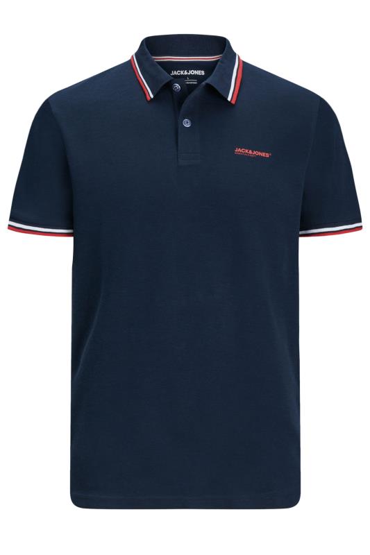 JACK & JONES Big & Tall Navy Blue Short Sleeve Logo Polo Shirt | BadRhino 2