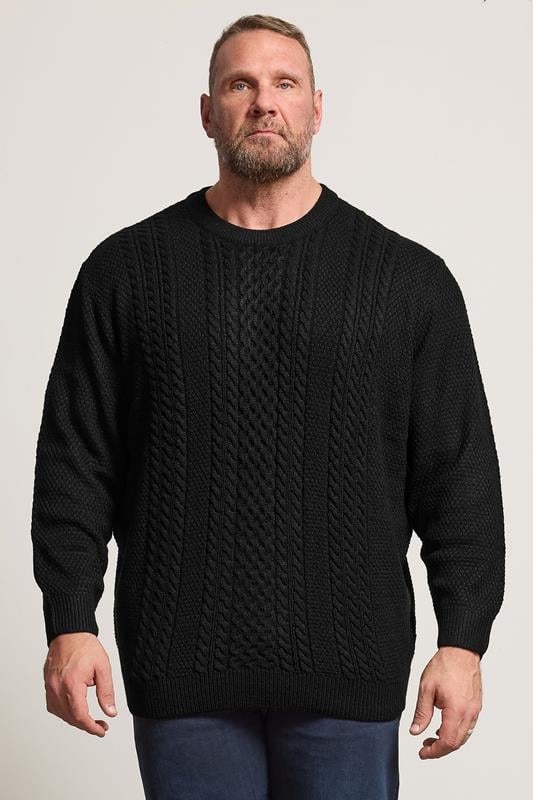 Men's  JACK & JONES Big & Tall Black Cable Knit Jumper