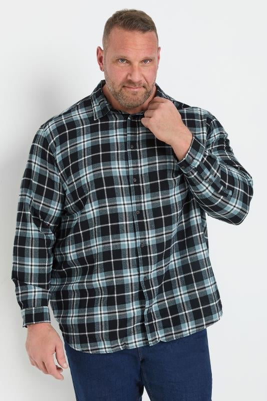 JACK & JONES Big & Tall Blue Flannel Checked Shirt | BadRhino 1