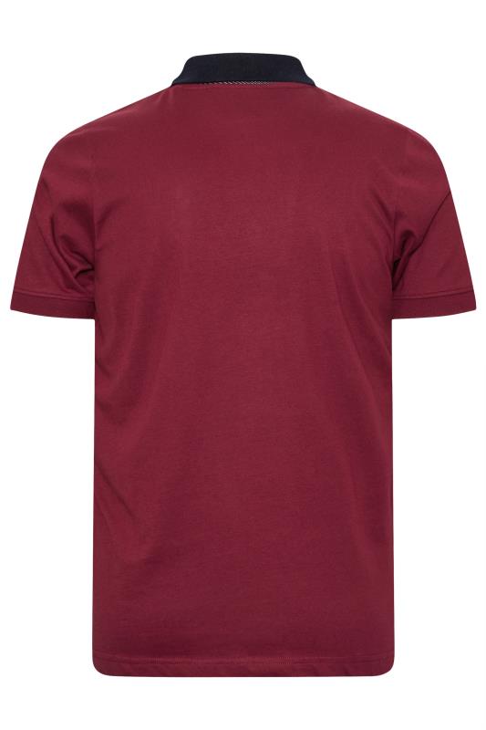 BadRhino Big & Tall Burgundy Red Stripe Detail Jacquard Collar Polo Shirt | BadRhino 5