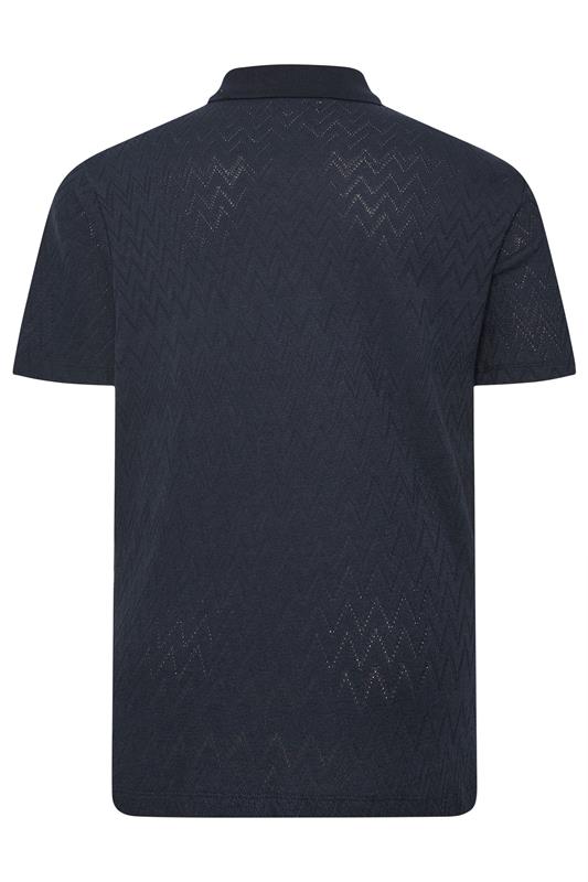 JACK & JONES Big & Tall Navy Blue Jacquard Polo Shirt | BadRhino 4