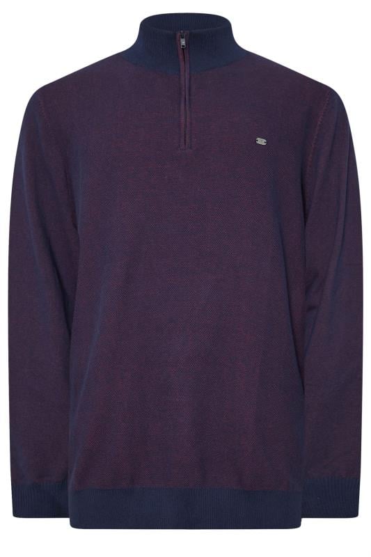 KAM Big Tall Navy Blue Quarter Zip Knit Jumper BadRhino