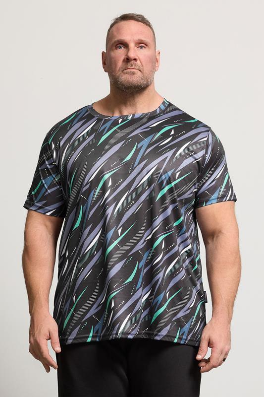 D555 Big & Tall Black Lightweight Active Print T-Shirt | BadRhino 1