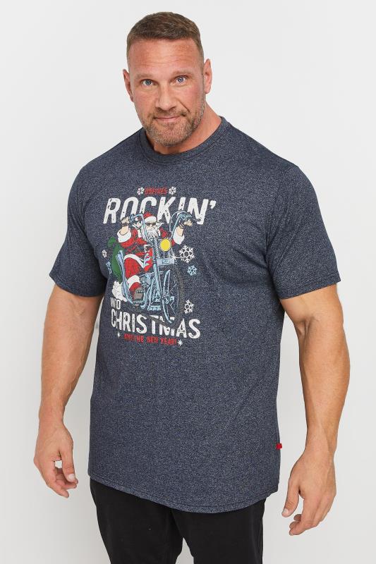 D555 Big & Tall Navy 'Rockin' Into Christmas' Graphic Print T-Shirt | BadRhino 1