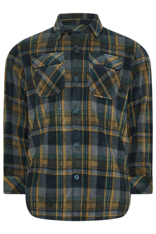 BadRhino Big & Tall Blue & Yellow Checked Fleece Button Down Shacket | BadRhino 4