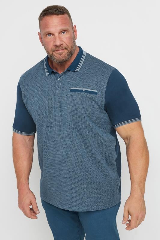 ESPIONAGE Big & Tall Blue Contrast Design Polo Shirt | BadRhino 1