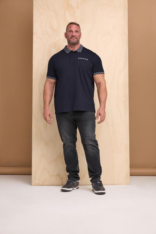 BadRhino Big & Tall Navy Blue Jacquard Collar Polo Shirt | BadRhino 1