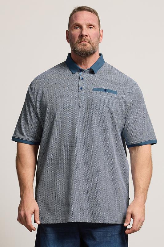 KAM Big & Tall Navy Blue Geometric Print Polo Shirt