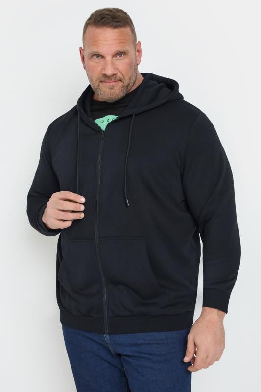 JACK & JONES Big & Tall Black Zip Through Hoodie | BadRhino 1