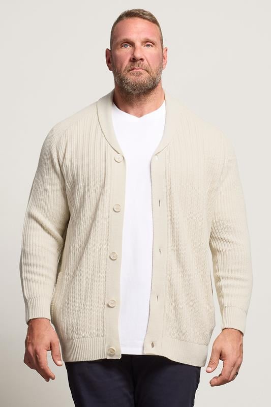 Men's  BadRhino Big & Tall Natural Brown Knitted Shawl Cardigan