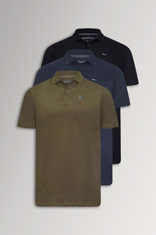  BadRhino Big & Tall Black/Navy Blue/Khaki Green 3 Pack Core Polo Shirts