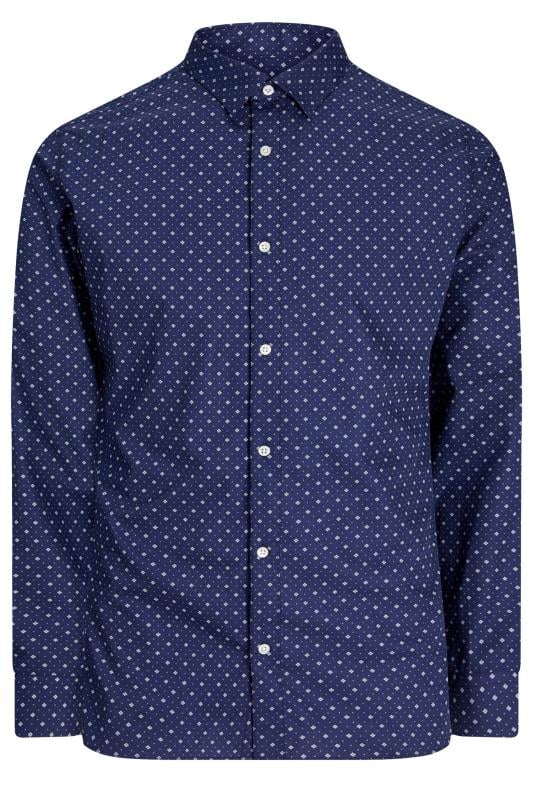 JACK & JONES Big & Tall Navy Blue Geometric Print Shirt | BadRhino 1