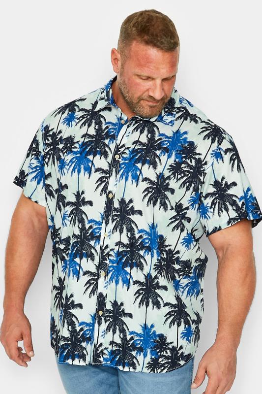 Men's  JACK & JONES Big & Tall Blue Palm Tree Print Short Sleeve Shirt