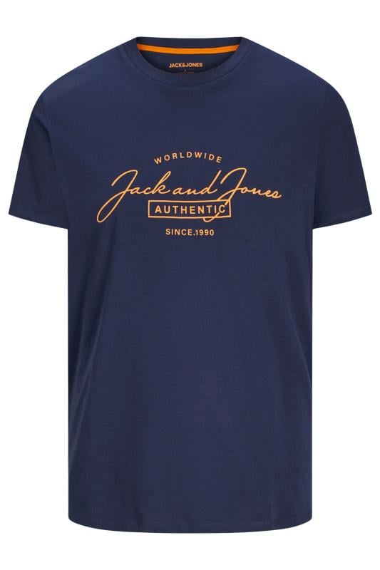 JACK & JONES 3 PACK Black & Navy Blue Logo T-Shirts | BadRhino 6