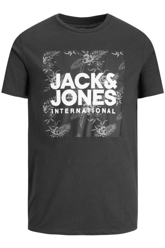 JACK & JONES Big & Tall Black Tropical Logo Print T-Shirt | BadRhino 2