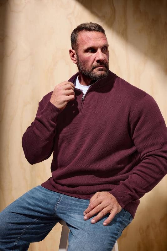 Men's  BadRhino Big & Tall Burgundy Red Milano Quarter Zip Jumper