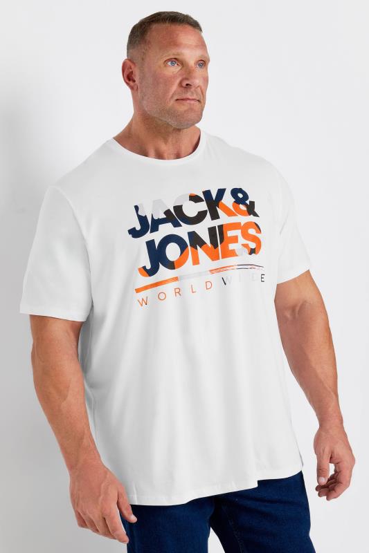 JACK & JONES Big & Tall White 'Worldwide' Crew Neck T-Shirt | BadRhino 1