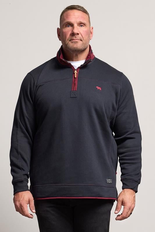 Men's  D555 Big & Tall Navy Blue Embroidered Quarter Zip Sweatshirt