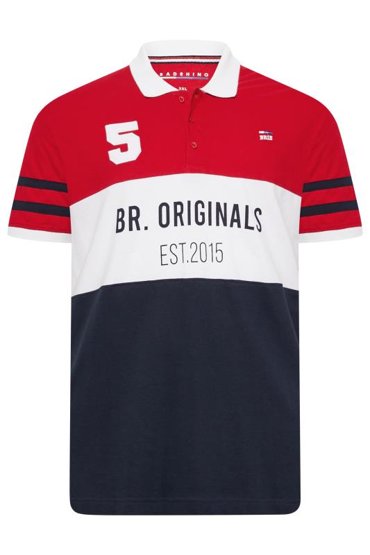 BadRhino Big & Tall Red Colour Block Logo Polo Shirt | BadRhino