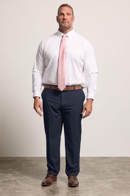 D555 Big & Tall Navy Blue Stretch Formal Trousers | BadRhino 1