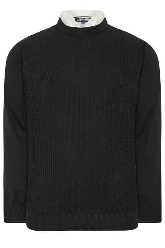 BadRhino Big & Tall Black Cable Knit Mock Shirt Jumper | BadRhino 2