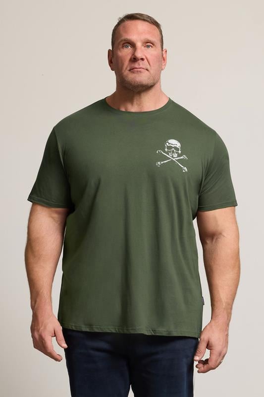 BadRhino Big & Tall Khaki Green Skull & Crossbones Graphic T-Shirt
