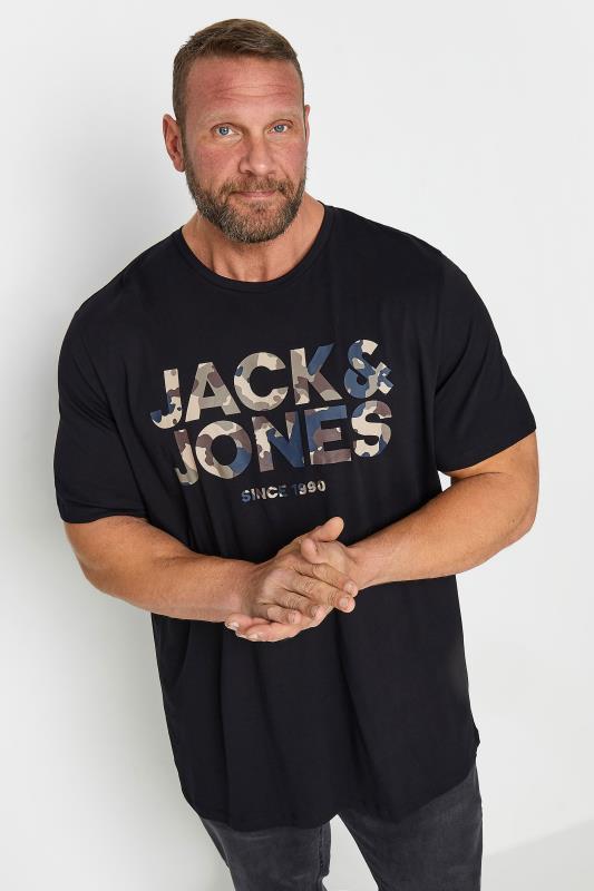 Men's  JACK & JONES Black Camo Logo Crew Neck T-Shirt