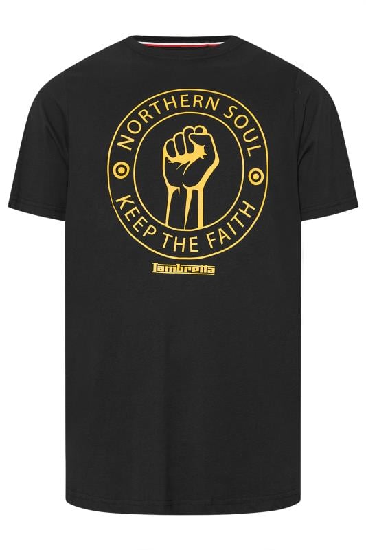 LAMBRETTA Big & Tall Black Northern Soul T-Shirt | BadRhino 1