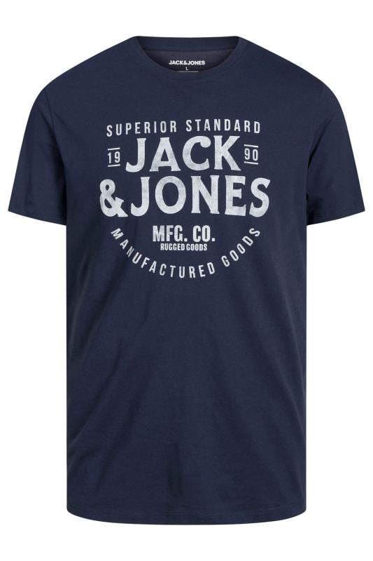 JACK & JONES Navy Logo Graphic Short Sleeve T-Shirt | BadRhino 1