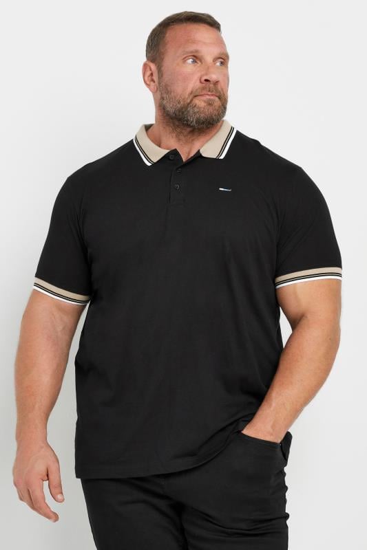 BadRhino Big & Tall Black Contrast Tipped Detail Polo Shirt | BadRhino 1