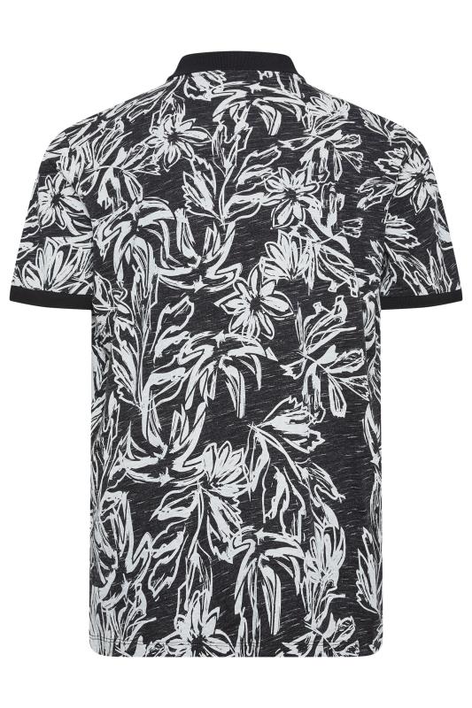 JACK & JONES Big & Tall Black Tropical Print Short Sleeve Polo Shirt | BadRhino 3