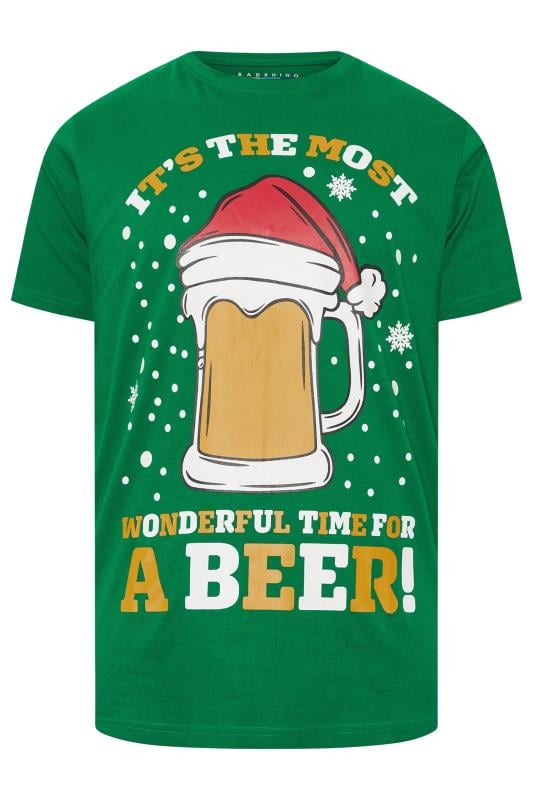 BadRhino Big & Tall Green Christmas 'Beer' Slogan T-Shirt | BadRhino 3