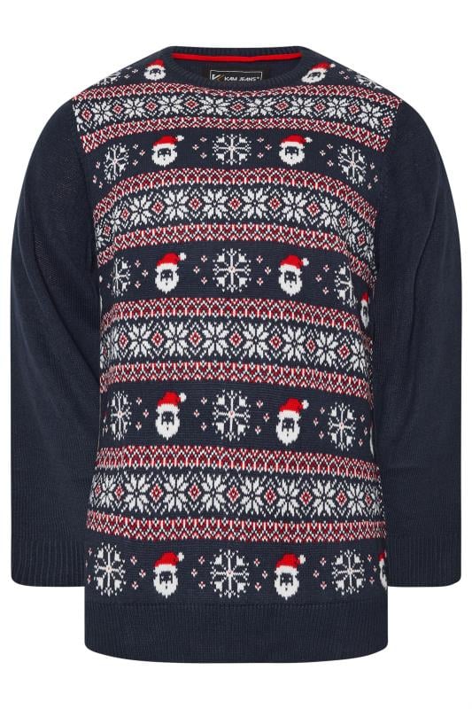 KAM Big & Tall Navy Blue Fairisle Santa Christmas Jumper | BadRhino 1