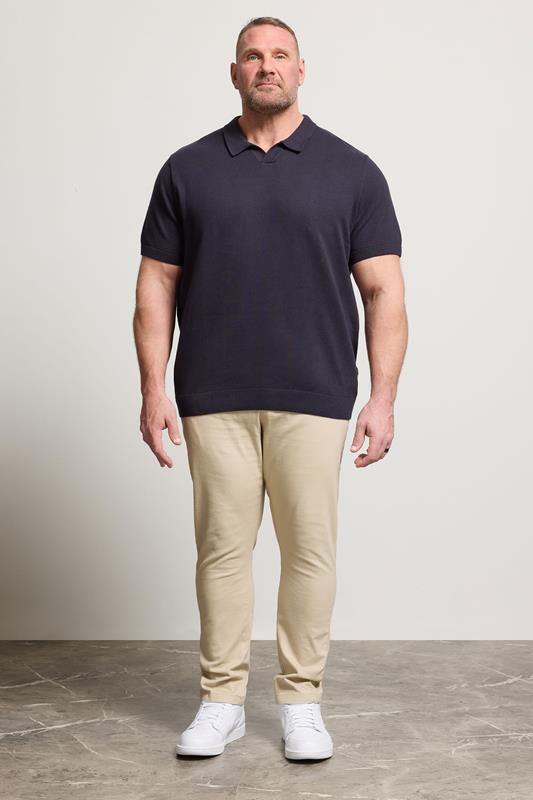 JACK & JONES Big & Tall Night Sky Blue Knitted Polo | BadRhino 1