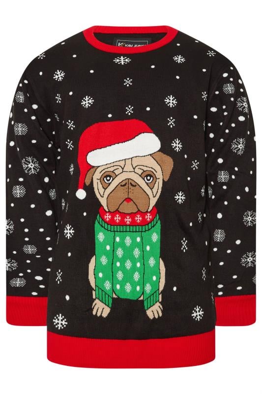 KAM Big & Tall Black Bulldog Santa Christmas Jumper | BadRhino 1