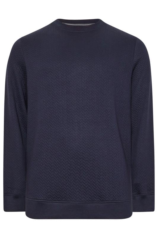 BadRhino Big & Tall Navy Blue Chevron Quilted Crew Neck Sweatshirt | BadRhino 4