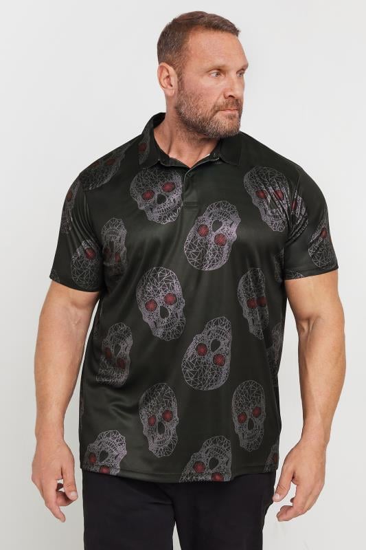 BadRhino Golf Big & Tall Black Skull Print Polo Shirt | BadRhino 1