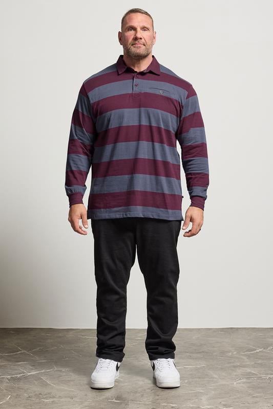 KAM Indigo Blue Striped Long Sleeve Rugby Polo Shirt | BadRhino 2