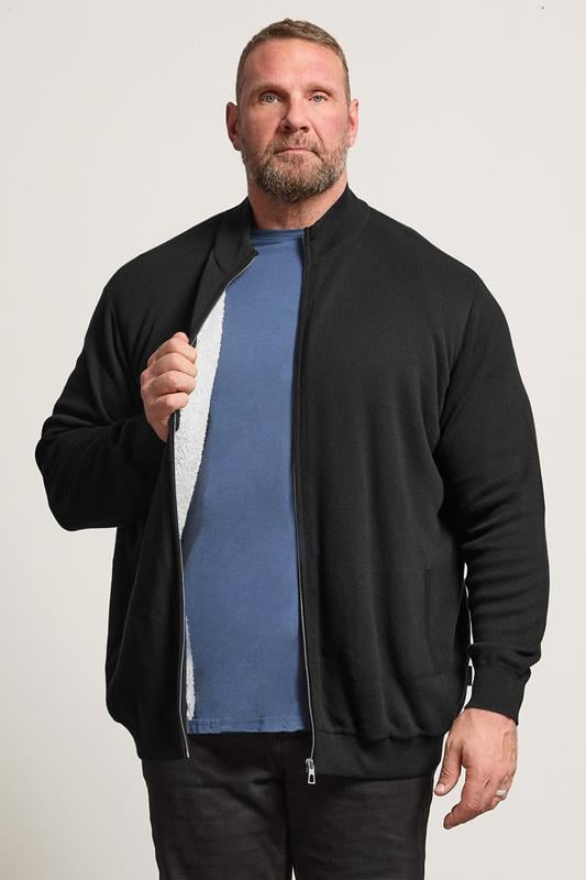 BadRhino Big & Tall Black Knitted Borg Zip Up | BadRhino 3