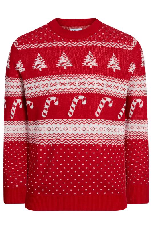 JACK & JONES Big & Tall Red Christmas Jacquard Design Jumper | BadRhino 2