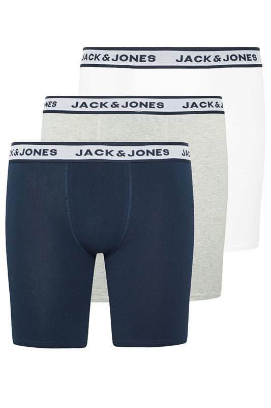 Men's  JACK & JONES Big & Tall 3 Pack White/Grey/Navy Blue Boxers