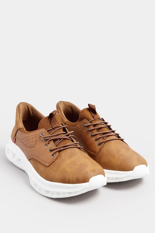 Men's  D555 Tan Hands Free Shoes With Faux Suede Top & Laces