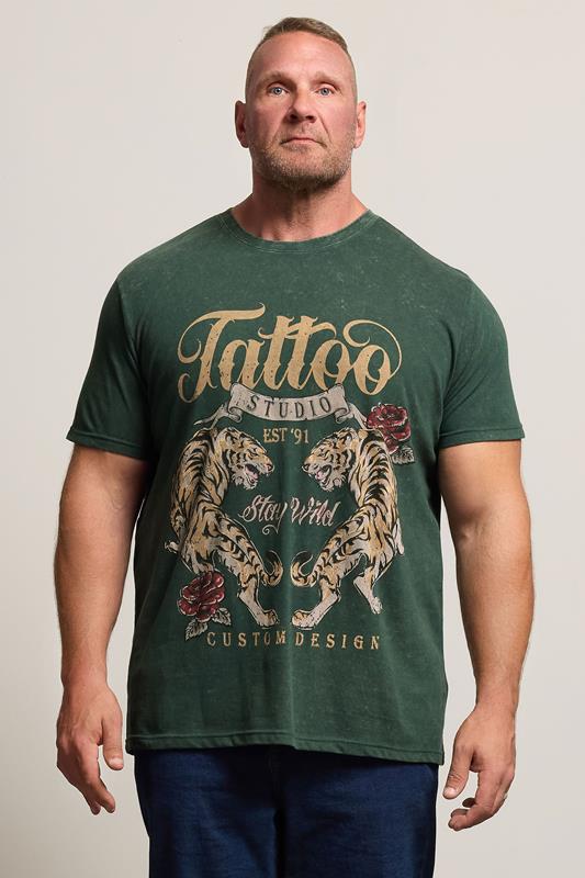 BadRhino Big & Tall Green Acid Wash Tiger Graphic T-Shirt | BadRhino 1