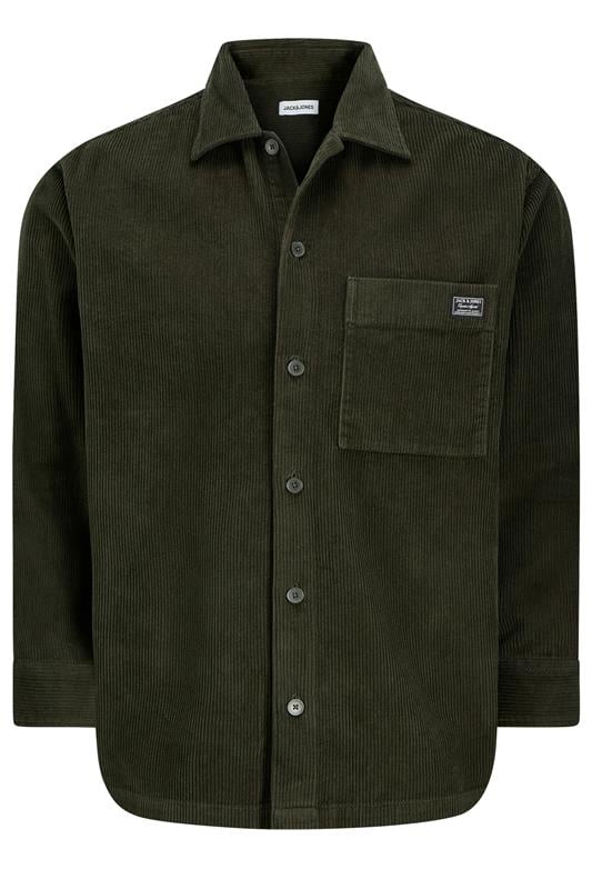 JACK & JONES Big & Tall Rosin Green Corduroy Overshirt | BadRhino 1