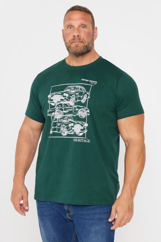 BadRhino Big & Tall Dark Green 'Vintage Motors' Graphic Print T-Shirt | BadRhino 2