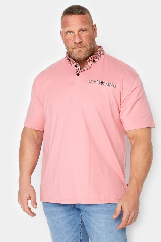 KAM Big & Tall Pink Premium Contrast Collar Polo Shirt | BadRhino 1